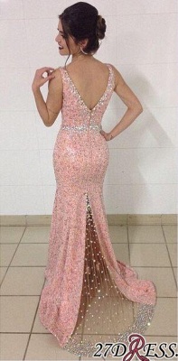 V-Neck Sleeveless Mermaid Gorgeous Sequined Crystal Prom Dress UKes UK_2
