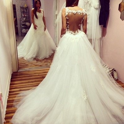 Elegant  Sexy Mermaid Backless Wedding Dresses UK Lace Appliques With Detachable Train_3