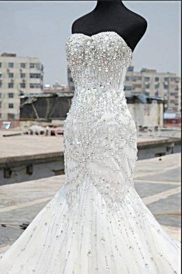 Gorgeous Crystals Sexy Mermaid Tulle Wedding Dress Sweetheart Sleeveless_1