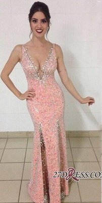 V-Neck Sleeveless Mermaid Gorgeous Sequined Crystal Prom Dress UKes UK_3