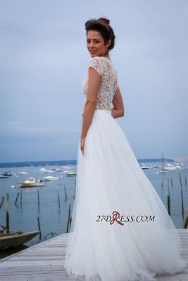 Tulle Simple Short-Sleeves A-line V-neck Chic Wedding Dress_3