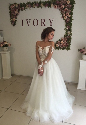 Elegant Off-the-shoulder Lace Appliques Wedding Dress Long Sleeve Tulle BA9085_3