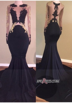 Long-Sleeve Elegant Mermaid Lace Zipper Black Prom Dress UK BA5324_2