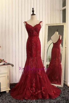 Lace Prom Burgundy Tulle Backless Mermaid Appliques Dress UKes UK Evening Gown_2