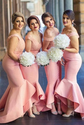 Sexy Off-the-shoulder Mermaid Bridesmaid Dress UK Lace Ruffles_2