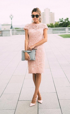 Modest Lace Short Mother of the Bride Dress Cap Sleeve Knee-length Casual Formal Dress_2