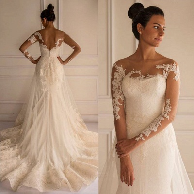 Chic Lace Appliques Sexy Mermaid Tulle Wedding Dress Court Train_2