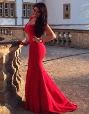 Elegant Cap Sleeve Mermaid Red Prom Dress UK Open Back_1