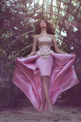 Elegant Lace Appliques Homecoming Dress UK Hi-Lo Strapless Sleeveless_2