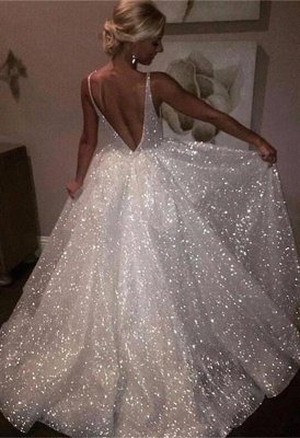 Sparkly Sequins Prom Dress UK | Backless White A-Line Evening Gowns_2