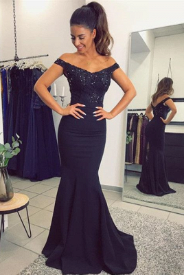 Lace Beadings Sexy Off-the-Shoulder Mermaid Long Evening Dress UK_2
