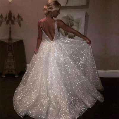 Sparkly Sequins Prom Dress UK | Backless White A-Line Evening Gowns_3