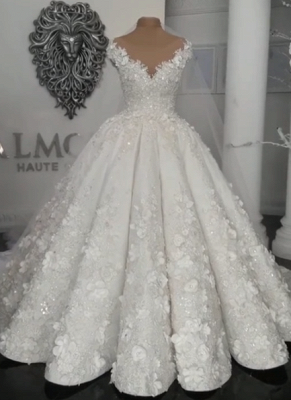 Gorgeous Ball Gown Wedding Dresses UK Off-the-Shoulder Floral Beads Bridal Gowns_4