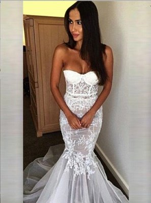 Sweetheart Sleeveless  Sexy Mermaid Tulle Wedding Dress_1