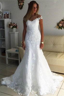 Off The Shoulder Lace Appliques Wedding Dress Discount Bridal Gowns_1