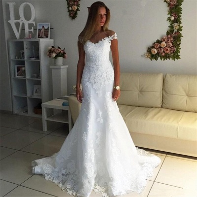 Off The Shoulder Lace Appliques Wedding Dress Discount Bridal Gowns_3