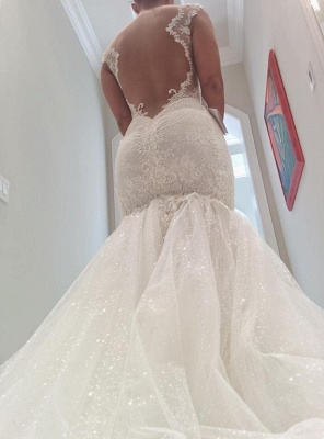 Sexy Mermaid Tulle Open Back Wedding Dresses UK Spagheeti Strapless Lace Bridal Gowns_4