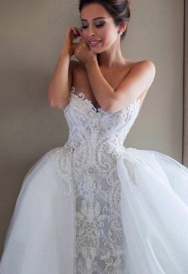 Gorgeous Lace Appliques Tulle Wedding Dress Removable Train_3