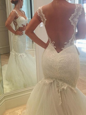 Sexy Mermaid Tulle Open Back Wedding Dresses UK Spagheeti Strapless Lace Bridal Gowns_1