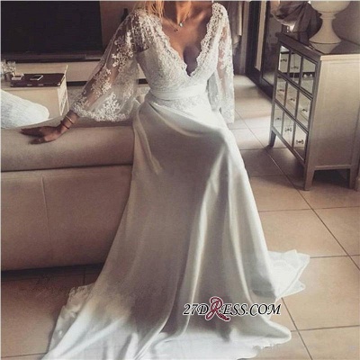 A-Line Elegant Long Lace V-Neck Prom Dress UKes UK_1