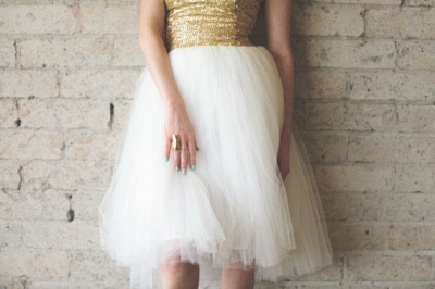 Mini Sequined Wedding Reception Dress Sleeveless Tulle_5