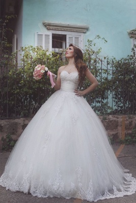 Elegant Tulle Lace Ball Gown Wedding Dress Sweetheart Sleeveless_1