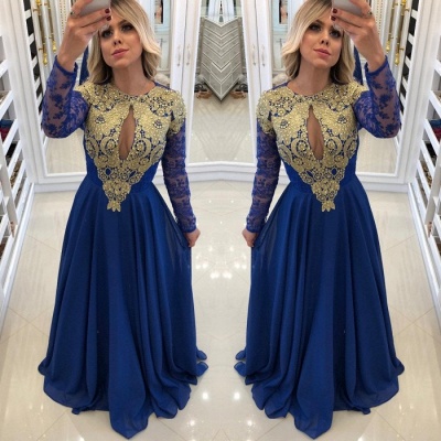 Sexy Royal Blue  Evening Dress UK | Long Sleeve Lace Chiffon Prom Dress UK_3