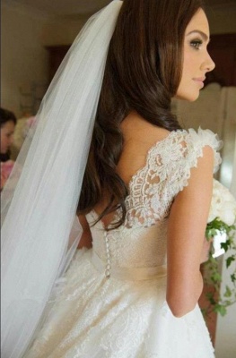 Delicate Lace Appliques Tulle Wedding Dress Button Zipper Back Straps Sleeveless_2