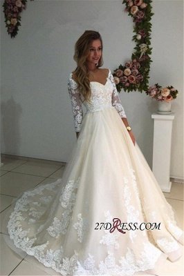 Backless Appliques Lace Long A-Line Sleeves Ivory Tulle Wedding Dresses UK_1