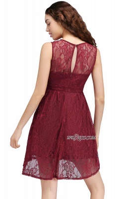 Burgundy Illusion Sleeveless A-line Lace Homecoming Dress UK_3