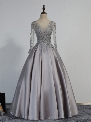Modest Lace-Appliques Long-Sleeve Beading A-line Prom Dress UK_1