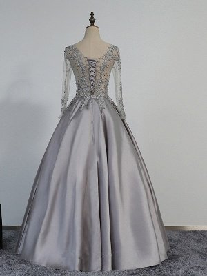 Modest Lace-Appliques Long-Sleeve Beading A-line Prom Dress UK_2