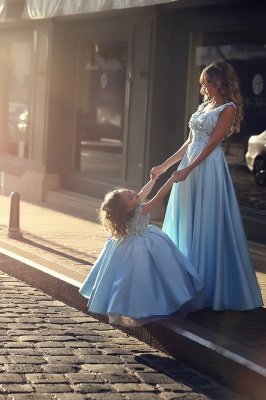 Flowers Straps A-line Mother And Daughter Prom Dress UK Ball Gown BA4321_5