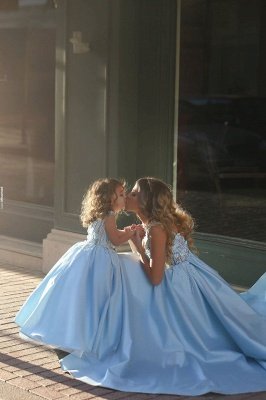 Flowers Straps A-line Mother And Daughter Prom Dress UK Ball Gown BA4321_4
