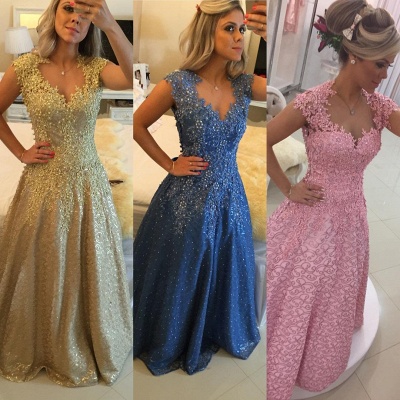 Gorgeous Cap Sleeve Lace Appliques Prom Dress UKes UK Floor Length Formal Wear_4