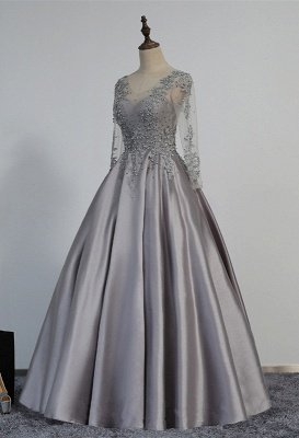 Modest Lace-Appliques Long-Sleeve Beading A-line Prom Dress UK_3