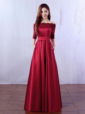 Gorgeous Burgundy Half-Sleeve Evening Dress UK Lace Long CPS388_1