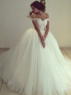 Pretty Off-the-Shoulder Tulle  Ball Gown Wedding Dresses UK_2