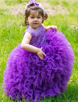 Floor-Length Lovely Lace Purple Ball-Gown Sleeveless Flower-Girl Dress_2