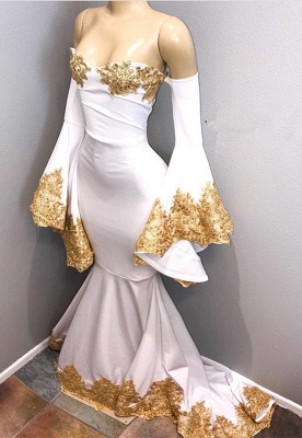 Long Sleeve Prom Dress UK with Gold Appliques Mermaid Evening Dress UK BA8276_1