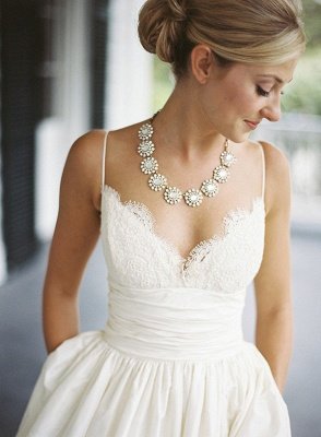 Modest Spaghetti Strap Lace Wedding Dress A-line Sleeveless Zipper BA4625_3