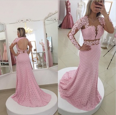 Gorgeous Pink Mermaid Lace Appliques Prom Dress UK Open Back_2