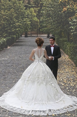 Elegant Tulle Lace Appliques Illusion Wedding Dress Ball Gown Zipper_3