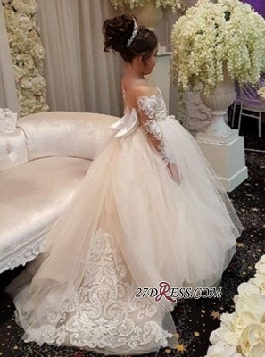 Long-Sleeve Lace Gown Romantic Ball Flower Girls Dresses BA7399