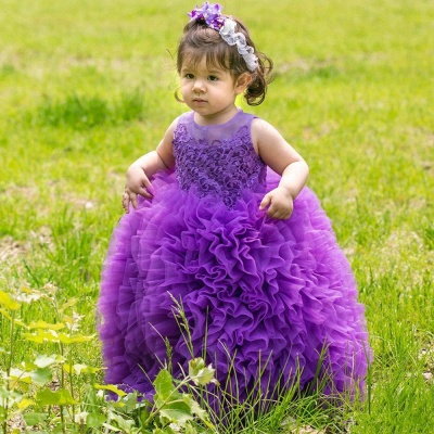 Floor-Length Lovely Lace Purple Ball-Gown Sleeveless Flower-Girl Dress_3