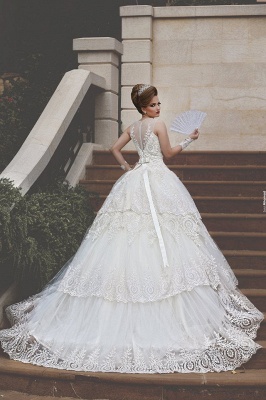Elegant Tulle Lace Appliques Illusion Wedding Dress Ball Gown Zipper_7
