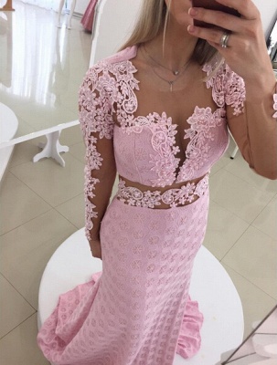 Gorgeous Pink Mermaid Lace Appliques Prom Dress UK Open Back_1