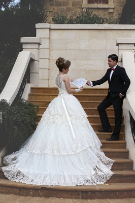Elegant Tulle Lace Appliques Illusion Wedding Dress Ball Gown Zipper_8