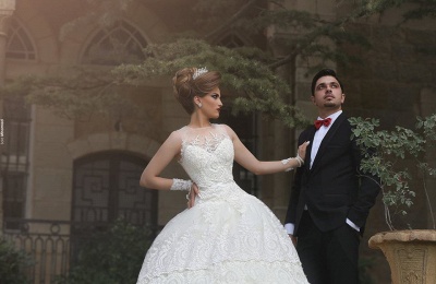 Elegant Tulle Lace Appliques Illusion Wedding Dress Ball Gown Zipper_9