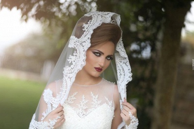 Elegant Tulle Lace Appliques Illusion Wedding Dress Ball Gown Zipper_10